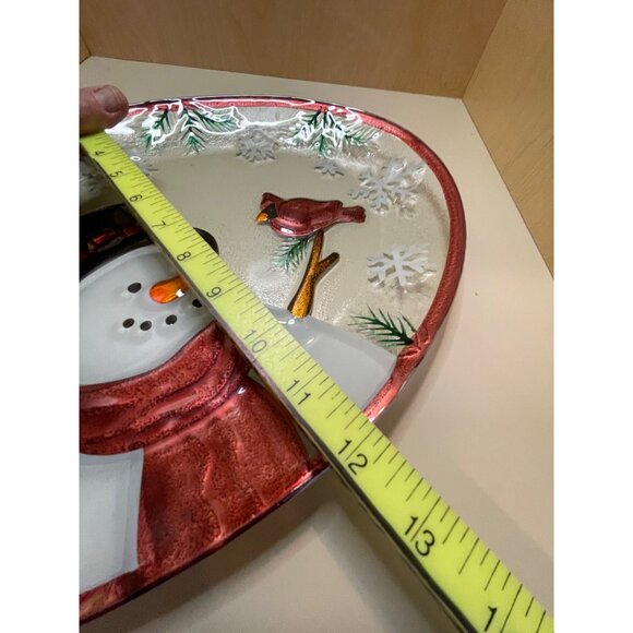 Beautiful Embossed and Painted Glass Snowman Plater - Picture 6 of 6